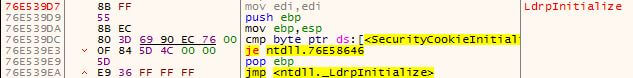 Early Bird Code Injection - Inside LdrpInitialize there is a jump to _LdrpInitialize