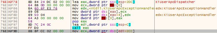 Early Bird Code Injection - KiUserApcDispatcher executed the APC