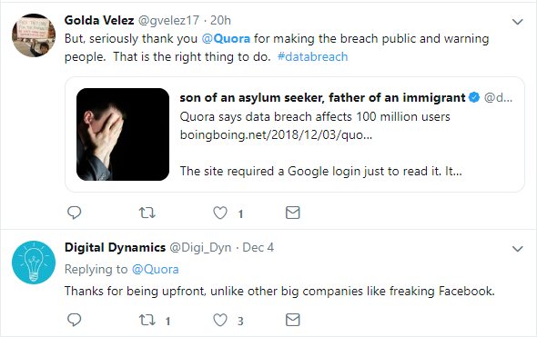 Quora security breach tweet